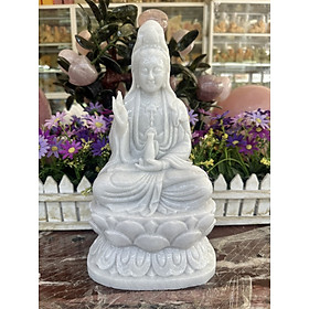 Mua Tượng Phật Bà Quan Thế Âm Bồ Tát ngồi đài sen đá trắng - Cao 30 cm