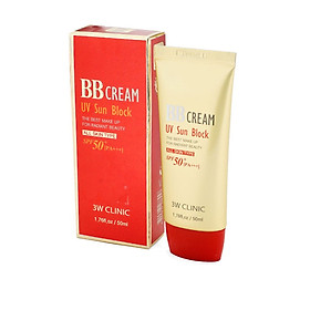 Kem nền chống nắng và dưỡng ẩm BB Cream UV Sun Block 3W Clinic SPF 50+ PA+++ 50ml - Hàn Quốc Chính Hãng