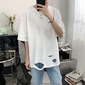 2 color【M-5XL】Fashion Breathable hole Short sleeve T-shirt Men Personality student short T-shirt unisex T-shirt Summer new style Oversize