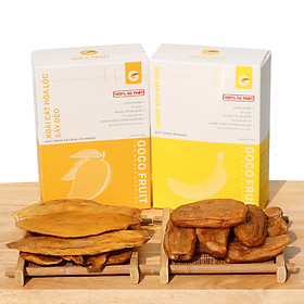 Combo Chuối Sấy Dẻo 200g và Xoài Cát Hòa Lộc Sấy Dẻo 100g. GOCO FRUIT. Không Đường, Không Chất Bảo Quản, Không Hương Vị Màu Nhân Tạo. 100% Tự Nhiên Sấy Mộc. Món Ăn Vặt An Toàn Sức Khỏe.