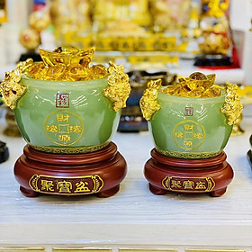 Bát tụ bảo ngọc onyx RỒNG VIỆT, Chậu vàng phong thủy kích tài lộc đặt ban thần tài - Xanh