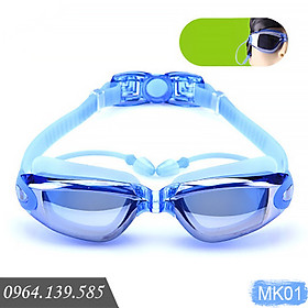 Kính bơi nam nữ tráng gương thời trang, có kèm bịt tai, chống nước, mờ và tia cực tím UV | MK01