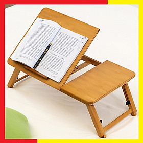 Mua Bàn Gấp gỗ tre tự nhiên Đa năng gấp gọn tiện dụng có thể điều chỉnh độ cao  4 chân Mặt bàn có thể tùy chỉnh độ nghiêng 4 nấc giúp đỡ mỏi lưng và hại mắt Dùng để máy tính hay đọc sách rất tiện - Bàn Tre đa năng gấp gọn Tặng kèm khăn lau bàn đa năng
