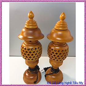 Mua Cặp đèn thờ gỗ tràm bông vàng cao 23 cm màu vàng