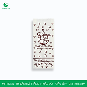 MFT1T3NN - 24x10x4 cm - 100 Túi bánh mì Trắng, in sẵn họa tiết ĐẦU BẾP - Bao bánh mì Túi giấy thực phẩm an toàn