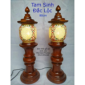 Mua Đôi đèn thờ gỗ sứ tinh xảo TAM SINH ĐẮC LỘC (tặng kèm bóng LED dự phòng)