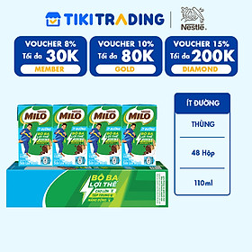 Thùng 48 Hộp Sữa Nestlé Milo Ít Đường (110ml/ Hộp)