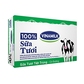 THÙNG 48 HỘP SỮA TƯƠI TIỆT TRÙNG VINAMILK 100% CÓ ĐƯỜNG 180ML