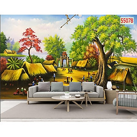 Mua Tranh dán tường 3d dán trang trí phòng khách Đồng Quê Việt Nam-Decal PP Cán Bóng- Huyền Chi-Đặt theo kích thước yêu cầu