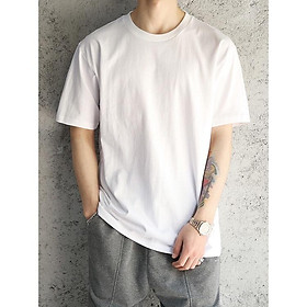 Áo Thun TAY LỠ TRƠN - Áo Phông Trơn Basic Unisex Nam Nữ Form Rộng Thời Trang Hàn Quốc Ullzang - TRẮNG - L 50 - 60KG < 1M7