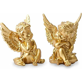 Một bộ gồm 2 bức tượng anh đào trong nhựa thiên thần vàng, được trang trí bên trong và bên ngoài khu vườn gia đình 4 inch, những bức tượng thiên thần xinh đẹp Một cặp tượng kỷ niệm