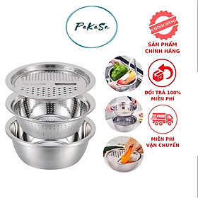 Mua ️ Bộ 3 Món Bào ️ Nạo Rau Củ Kiêm Rổ và Chậu Inox Cao cấp Đa Năng PaKaSa - Chính Hãng