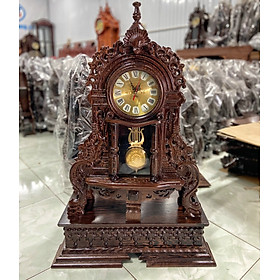 Mua Đồng hồ treo tường quả lắc tân cổ điểm bằng gỗ mun đuôi công kt 68×45×14cm (không bao gồm bục để)