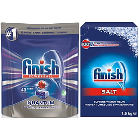 Combo Muối rửa bát Finish 1.5kg + Viên rửa bát Finish Quantum 40 viên