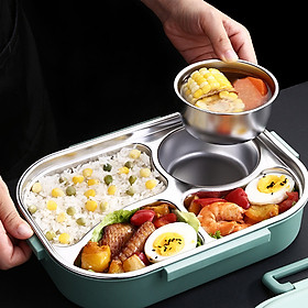 Mua Hộp (Cà men) Đựng Cơm Văn Phòng 4 Ngăn Giữ nhiệt bằng Inox 304 Cao Cấp - Nắp đậy chống tràn _ Kèm muỗng đũa Inox
