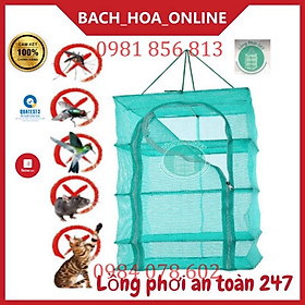 xả hàng sale 45x45x60cm Lồng lưới phơi khô thực phẩm phơi cá chống côn trùng treo 4 tầng để phơi cá khô có thể xếp gọn- 