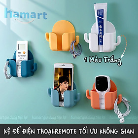 Kệ Dán Tường Để Điện Thoại Remote Hamart Đa Năng 1 Ngăn Lớn Trắng 2 Móc Treo Tiện Lợi - Kệ Trắng