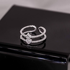 Nhẫn bạc kép vương miện trái tim YN JEWELRY SL