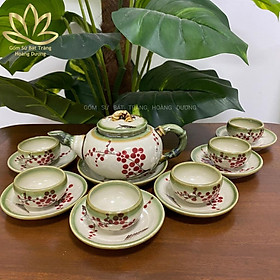 Bộ Ấm Chén Bát Tràng MBT1 hoạ tiết hoa đào cao cấp