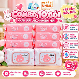 Combo 10 gói Khăn Giấy Ướt Aiko 100 tờ/gói không hương màu Hồng