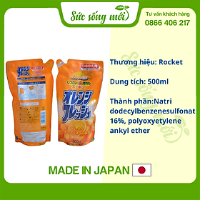 Combo 2 túi nước rửa chén hương cam loại túi 500 ml Rocket nội địa Nhật Bản