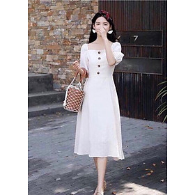 Đầm trắng cổ U tay lỡ