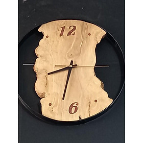 Đồng hồ treo tường gỗ tự nhiên khung kim loại