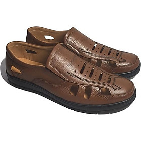 Giày tây da bò thật, thiết kế thoáng khí thích hợp với mùa hè, đế cao su có rãnh chống trượt an toàn, quai chun co giãn tiện lợi - HS60