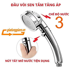 ĐẦU VÒI SEN tắm nóng lạnh cao cấp mạ CROM bát vòi tắm tăng áp mặt Inox kèm nút tắt mở với 03 chế độ nước - giadunggiare