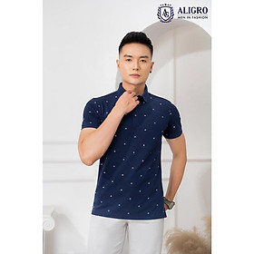 Áo polo cộc tay nam Aligro họa tiết màu navy ALGPLO63