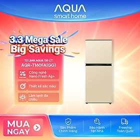 [SẢN PHẨM MỚI 2025I] Tủ lạnh AQUA 130 lít ngăn đá trên AQR-T160FA(GG) - Màu Be - Freeship toàn quốc - Bảo hành 2 năm - Hàng chính hãng