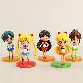 Bộ 5 đồ chơi Thủy thủ Mặt Trăng - Sailor Moon 8.5 cm tặng kèm giá đỡ