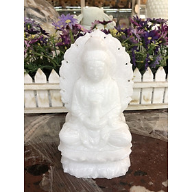 Mua Tượng Phật Bà Quan Âm 2 mặt ngồi đài sen có hào quang đá trắng - Cao 12 cm và 15 cm