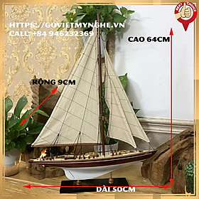 Mua Mô hình thuyền gỗ trang trí du thuyền gỗ J Endeavour - Thân tàu dài 50cm - Sơn màu Trắng/Gỗ