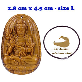 Mặt Phật Đại thế chí đá mắt hổ 4.5 cm kèm vòng cổ dây da nâu - mặt dây chuyền size lớn - size L, Mặt Phật bản mệnh