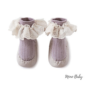 Giày tất tập đi chống trơn trượt viền ren cho bé mimo baby T07