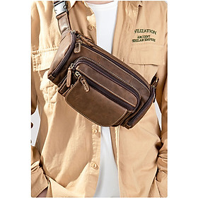 Túi bao tử nam da bò cao cấp BHM8355 Nhiều ngăn khóa kéo, bền bỉ, không bong tróc da