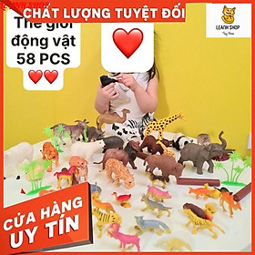 Đồ chơi mô hình con vật cho bé khám phá thế giới, bộ thế giới động vật và cây cối 58 chi tiết có hộp đựng