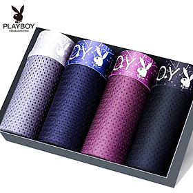 Playboy Men's Underwear Ice Mesh Eyes Breathable Elastic Waist Boxer Men 4 Pack 5371 Multicolor XXL