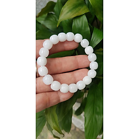 Vòng Tay Nữ Đá Ngọc Hoà Điền TRẮNG bầu Tự Nhiên Size 9li5 đẹp Màu Trắng sáng Nữ mệnh Kim Thủy Mang năng lượng tích cực may mắn tài lộc tốt công việc đeo đẹp xinh tay ạ
