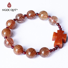 Vòng chuỗi mân côi thạch anh tóc đỏ thánh giá cẩm thạch huyết - Ngọc Quý Gemstones