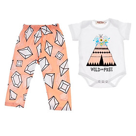 Newborn Baby Girl Summer Print Clothes Set Romper Bodysuit Jumpsuit + Long Pants