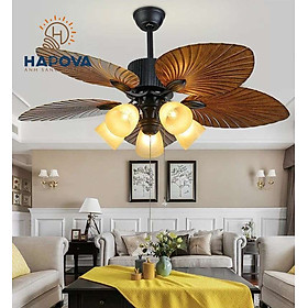 Quạt Trần Đèn Cánh Lá HAPOVA BOAR 5 Chao Có bảo hành DQ 8023 hàng chính hãng