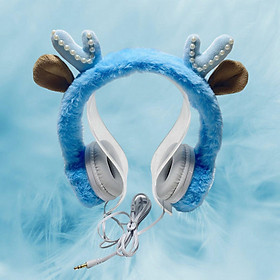 Wired Plush Antlers Headset with Microphone 3.5mm Interface HiFi Practical Compact Earphones for Music Gaming Cell Phones Kids Adults for Switch