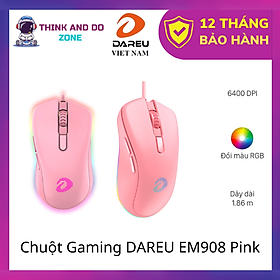 Chuột Gaming DAREU EM908 Pink / Black / White (LED RGB, BRAVO sensor)