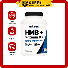 Nutricost HMB + Vitamin D3 (240 Viên) - Hỗ Trợ Xương Cải Thiện Quá Trình Hấp Thụ Canxi, Bảo Vệ Và Duy Trì Cơ Bắp, Tăng Đề Kháng
