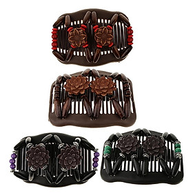 4Pcs Double Hair Comb Clip with Wood Beads Easy Bun Maker Tools Hair Styling