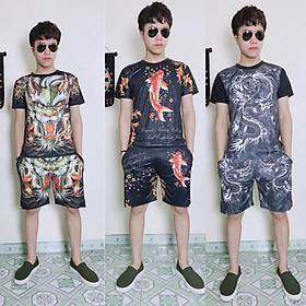 Bộ Thun Nam Hè Thể Thao 3D Cá Chép Chất Thun Cotton Co Dãn 4 Chiều (hàng như hình)