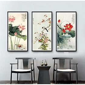 Tranh Treo Tường Canvas Hoa Sen- Bộ 3 tranh treo tường nghệ thuật CV18