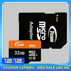 Thẻ Nhớ 32GB Micro SDHC Team 500x Class 10 U1-80MB/s (Đen Cam) kèm adapter - Hàng Chính Hãng